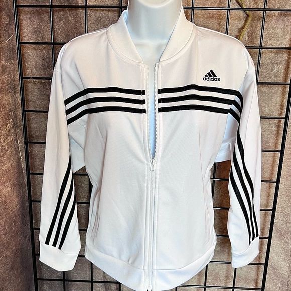 Did Jackets & Blazers - Adidas Girl's Iconic 3-Stripes Tricot Jacket ~ Lg (14) ~ White w/Blk Stripes EUC